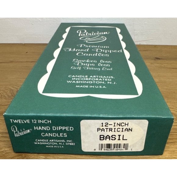 Patrician 12-inch Hand Dipped TAPER CANDLES Basil (Green) 12 NEW in Box … - Picture 2 of 3